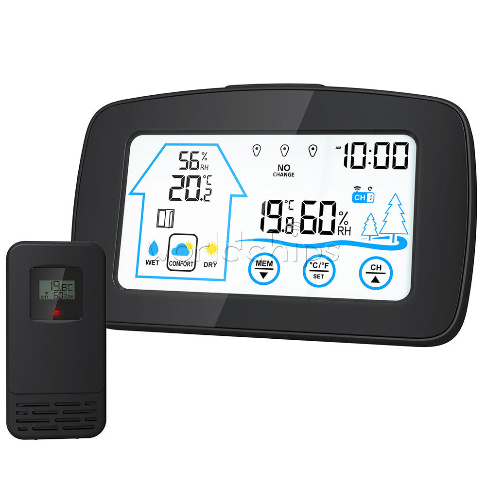 Wireless Indoor Outdoor Thermometer & Hygrometer Touch Screen LCD Humidity Gauge