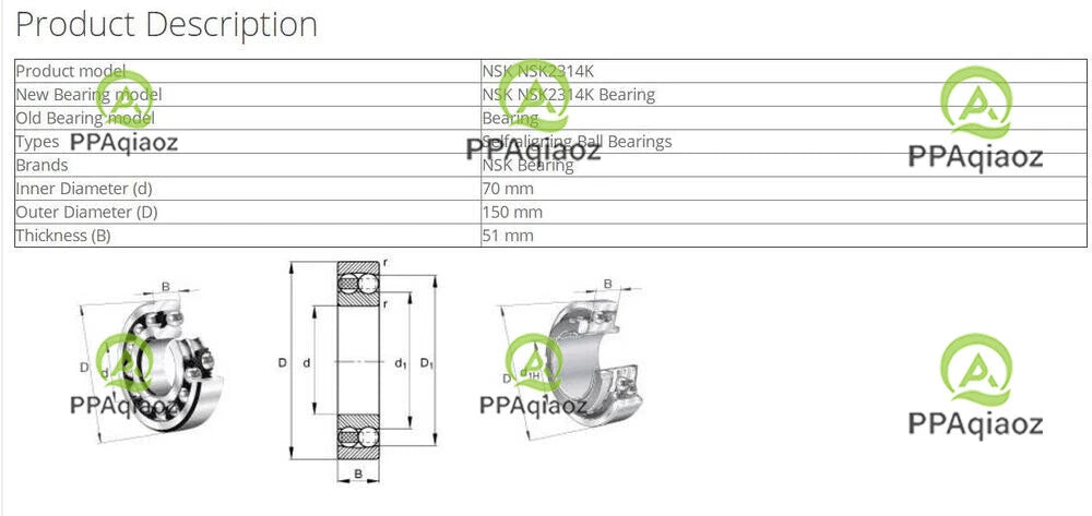 1PC NSK 2314 K Self-Aligning Ball Bearings 70x150x51mm #P
