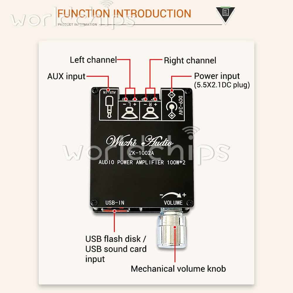 ZK-1002A 2.0 Channel Bluetooth Digital Audio Power Amplifier Board 100W+100W USA