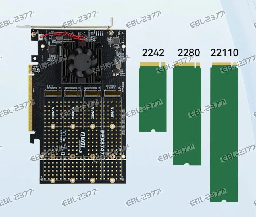PCIe 3.0 X16 PLX8747 to 4 Port M.2 NVMe SSD Adapter Expansion Card Mkey Nvme