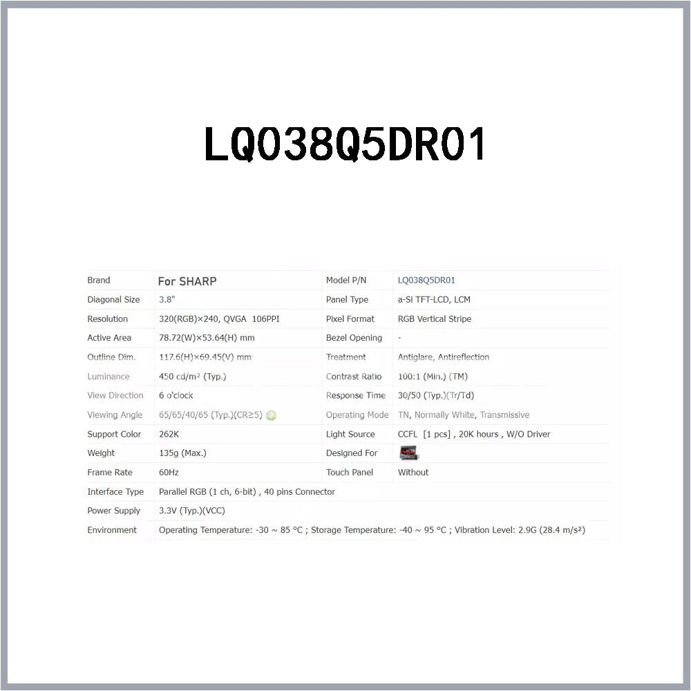 1pcs For Sharp LQ038Q5DR01 3.8-Inch LCD Screen industrial Screen
