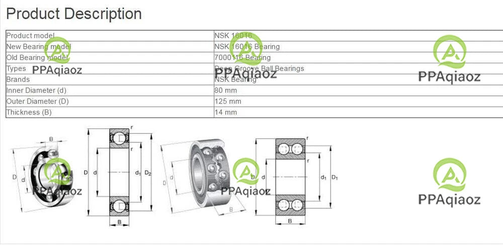 1PC NSK 16016 Deep Groove Ball Bearings 80x125x14mm #P