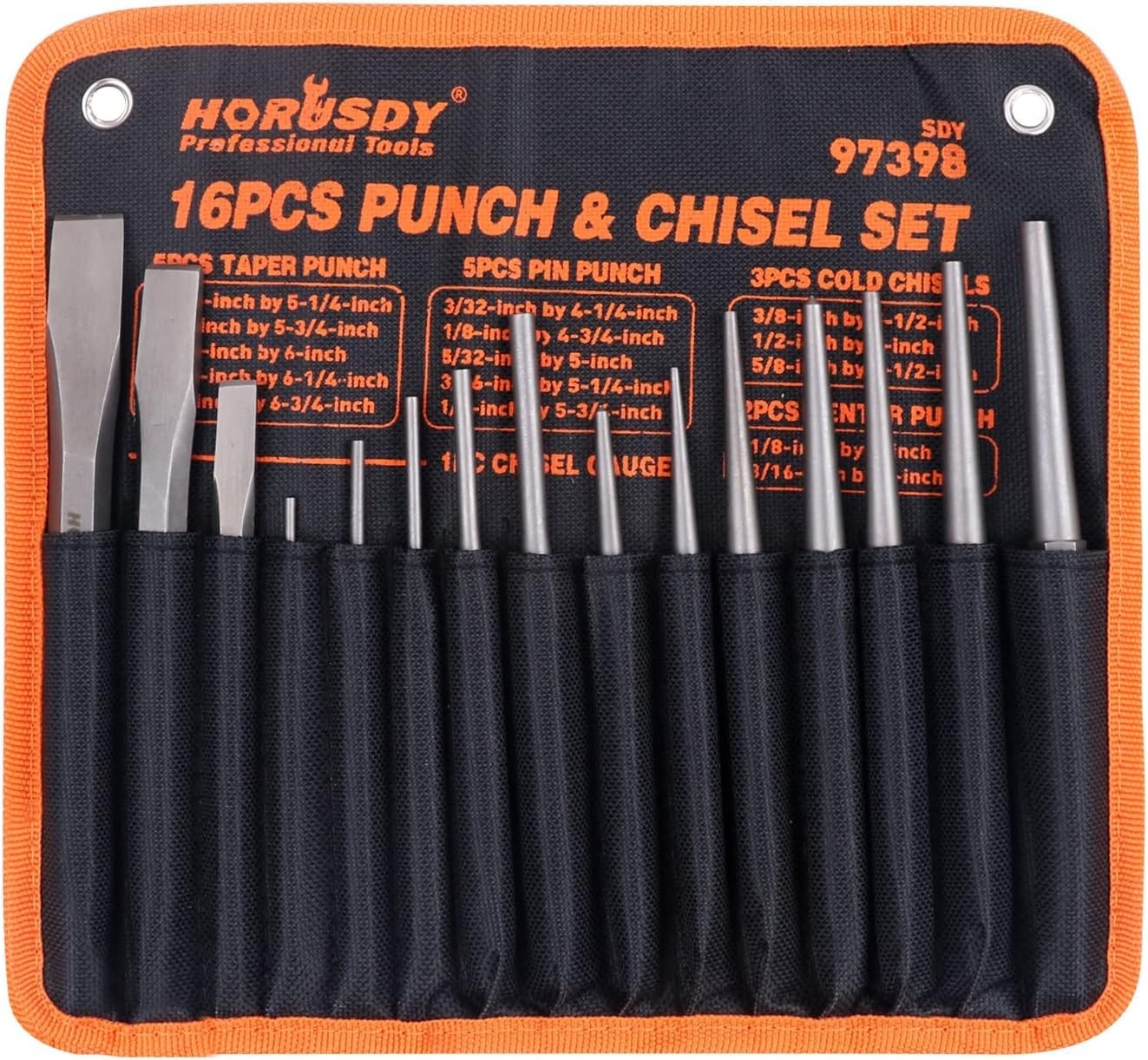 16-Piece Punch and Chisel Set, Including Taper Punch, Cold Chisels, Pin Punch, C