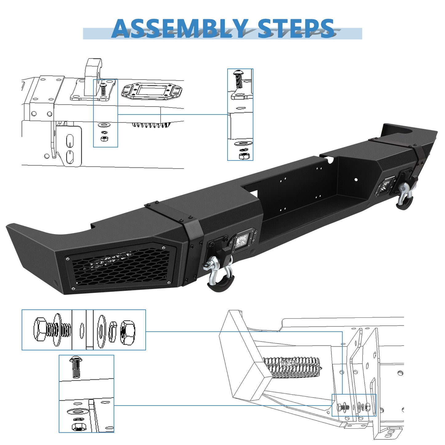 Textured Heavy Duty Rear Bumper Guard w 4 LEDs For 2010-2018 Dodge Ram 2500 3500