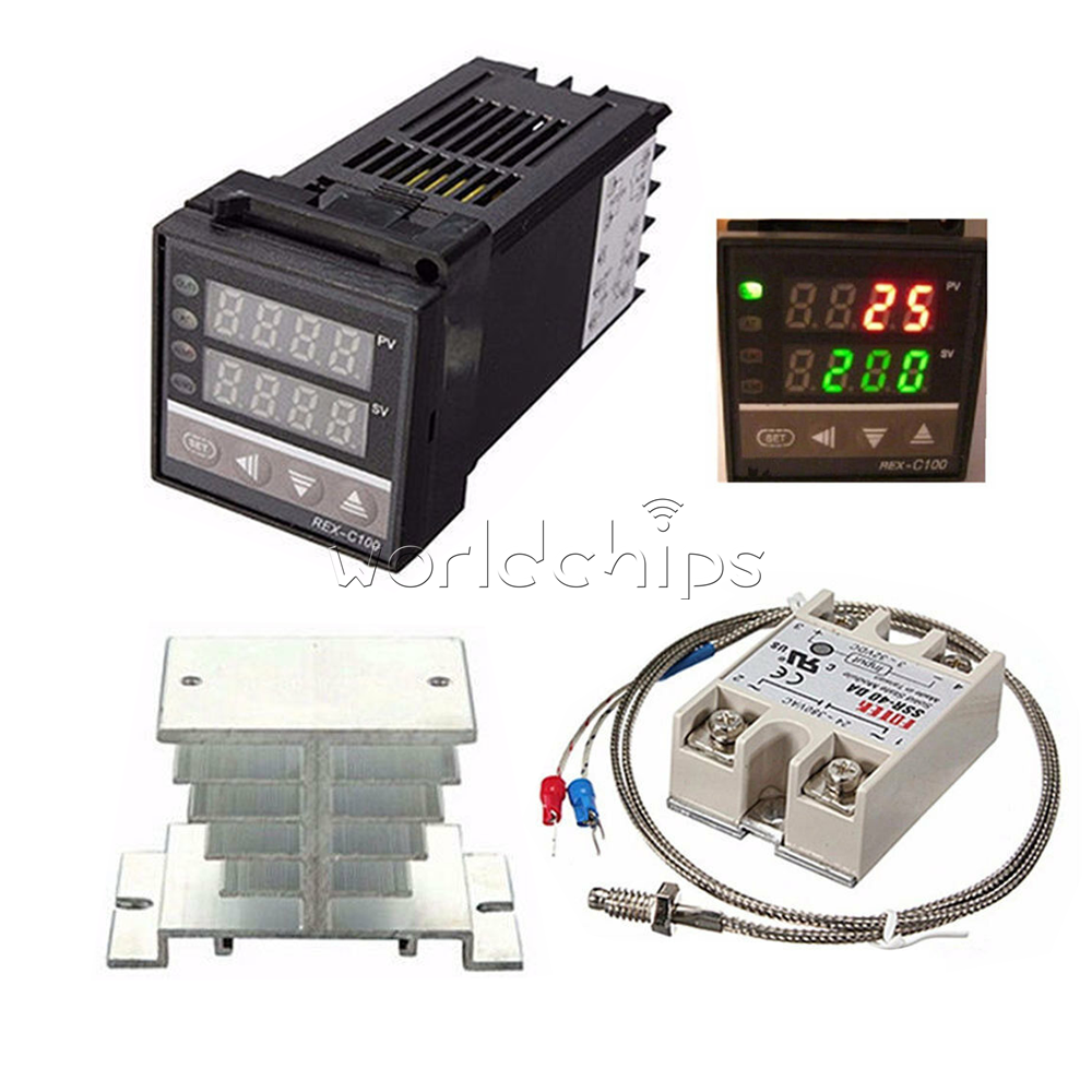 REX-C100 SSR-40DA Relay Solid State Thermostat+K type Thermocouple+Heat Sink