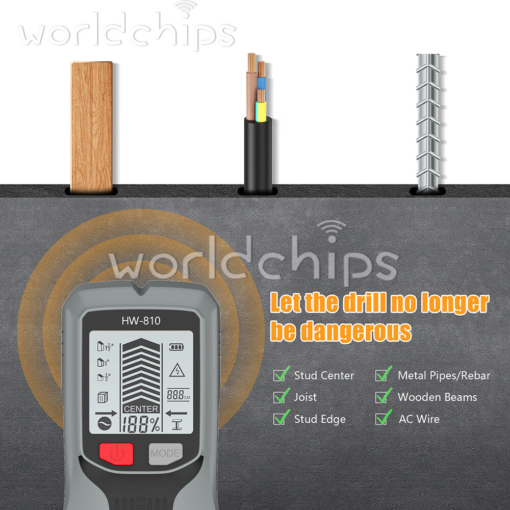 6-in-1 Stud Finder Wall Scanner LCD Display Detector for Wood AC Metal detection