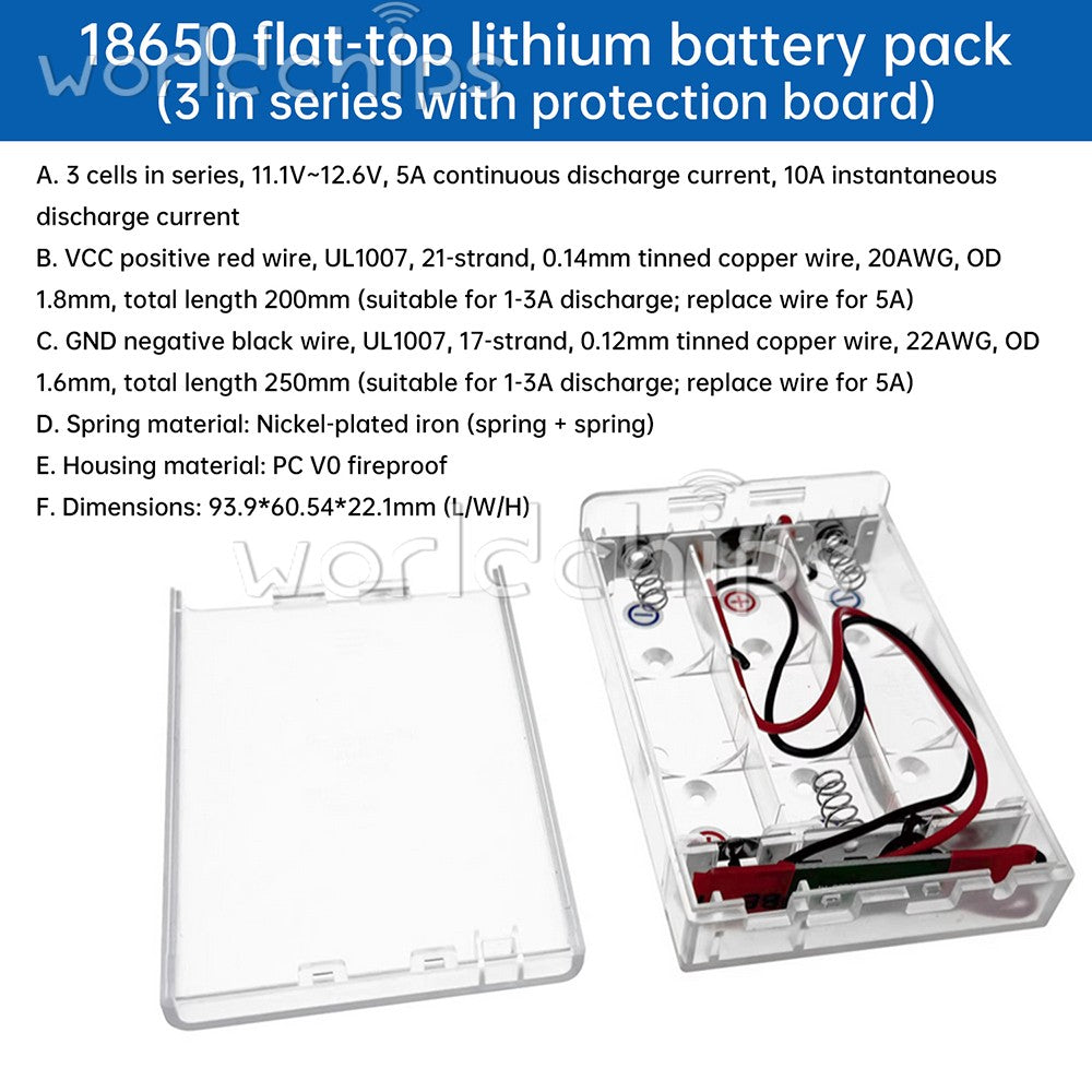 5* Plastic Battery Holder 21700 18650 Storage Box Series / Parallel w/ Wire Lead