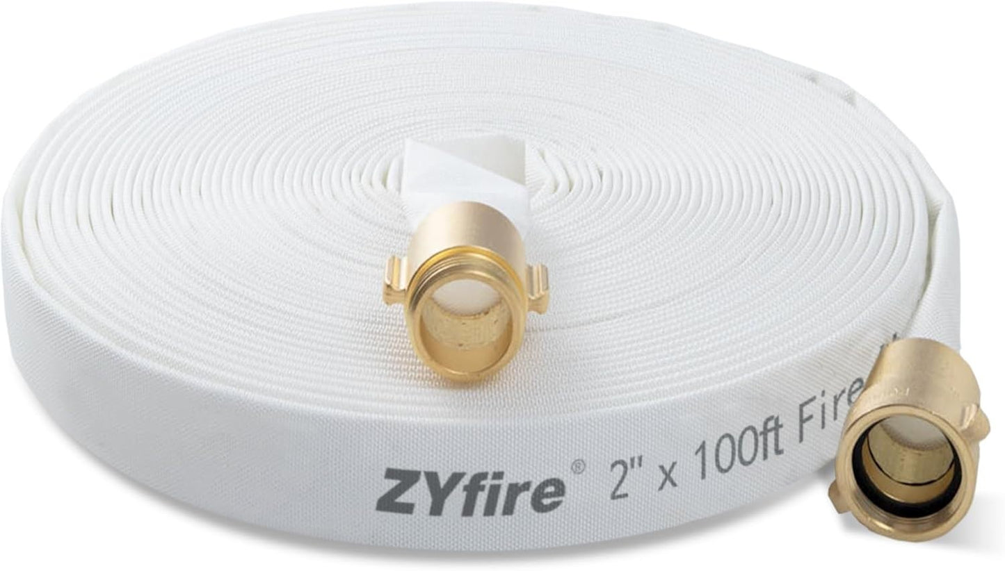 2" x 100 FT Fire Hose, TPU Single Jacket, Brass Couplings 750 PSI