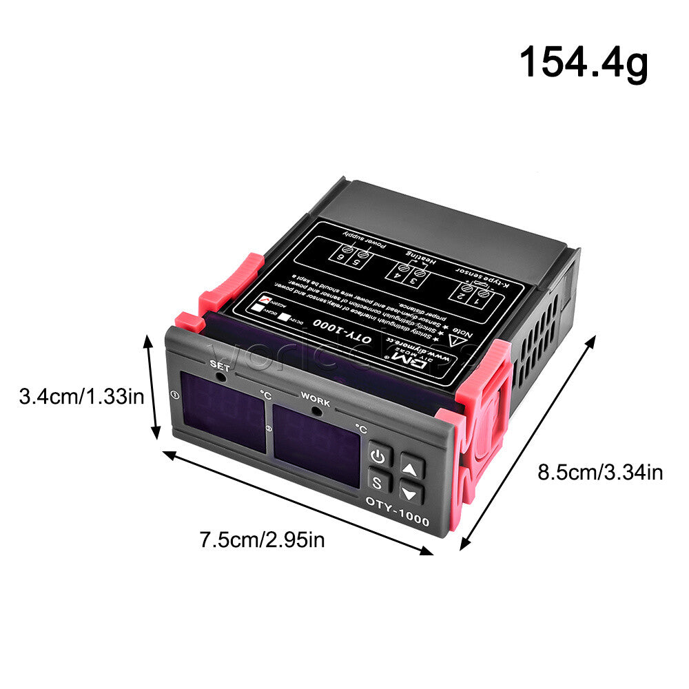 AC 220V Dual Display Digital Temperature Thermostat Controller 0~999℃ + K Senser