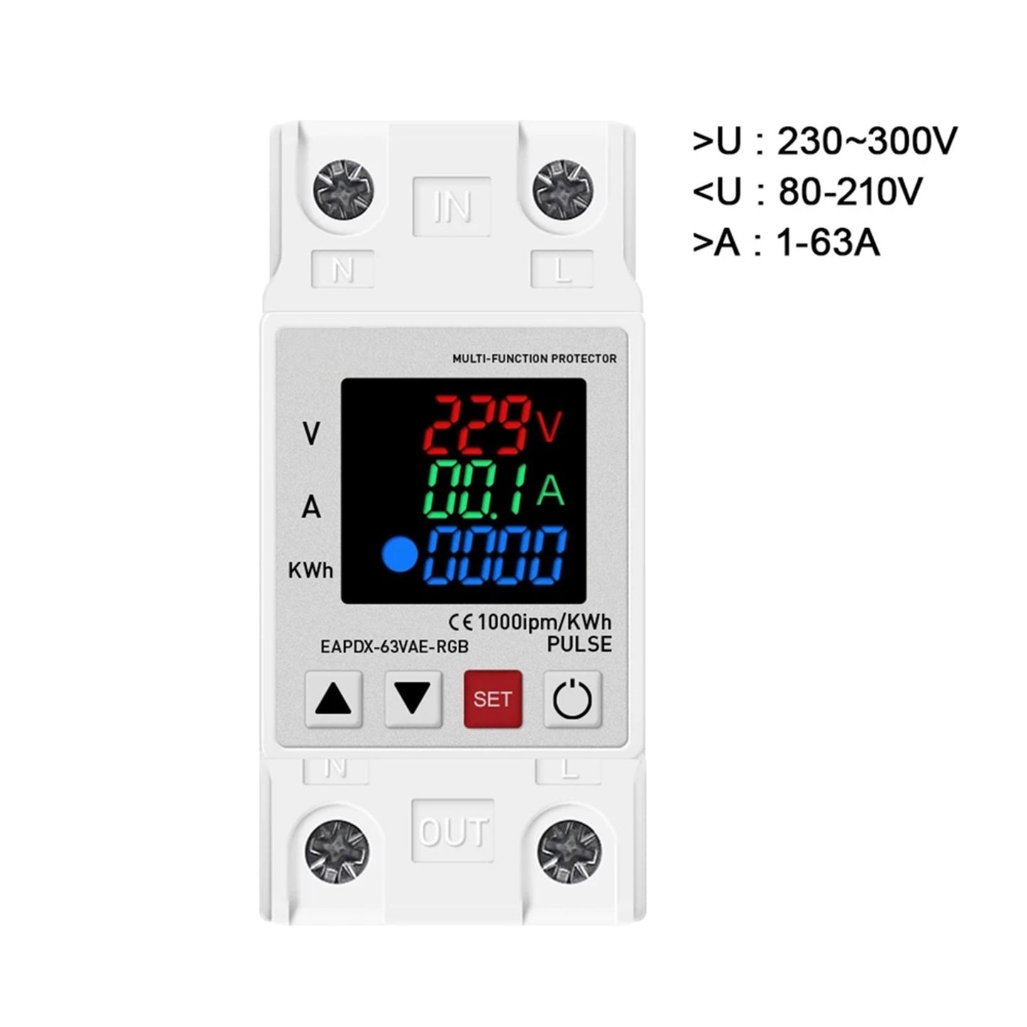 3IN1 Display Protector Relay Current Protective Device Din Rail Over Voltage
