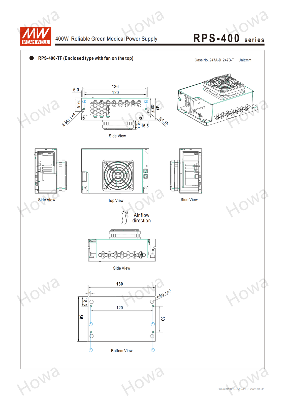 Mean Well RPS-400 Switching Power Supply Medical PCB Type 400W 12V15V24V48V36V