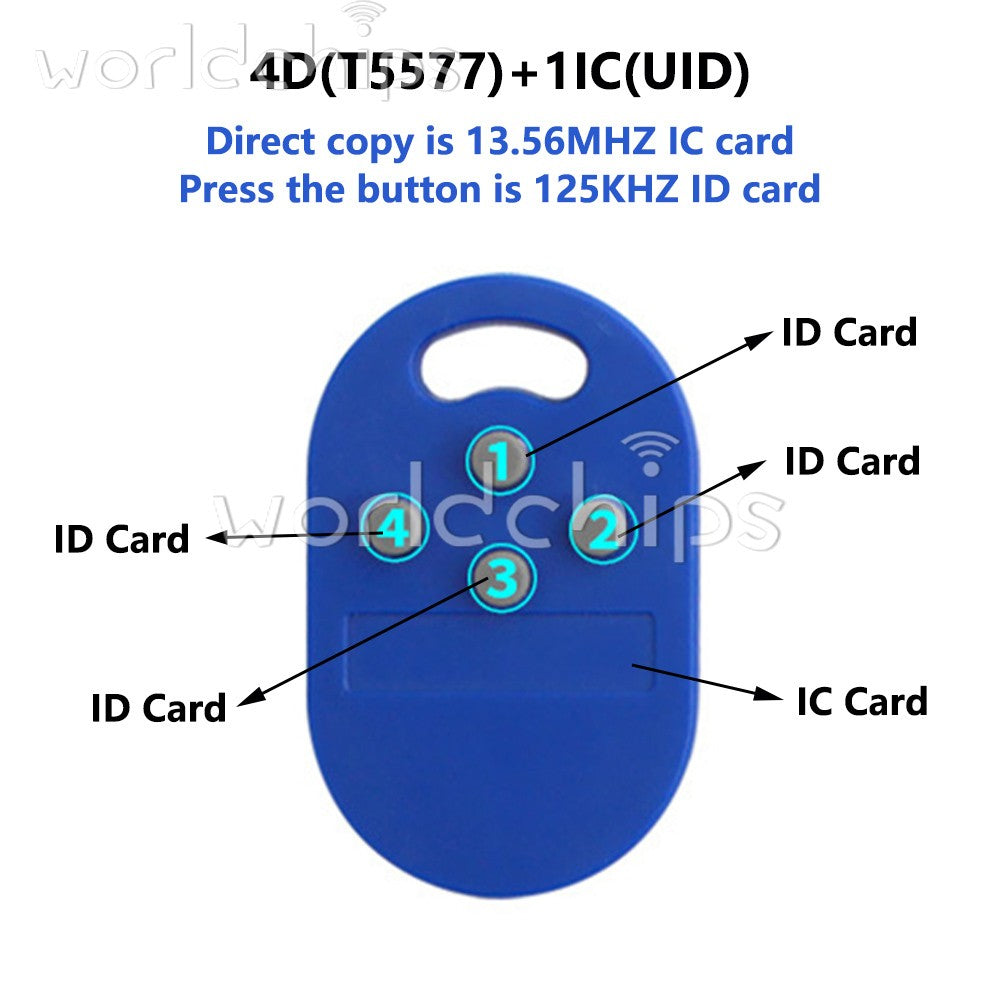 5pcs RFID multiple key fob 5-in-1 125khz T5577 EM ID writable IC 13.56Mhz keytag