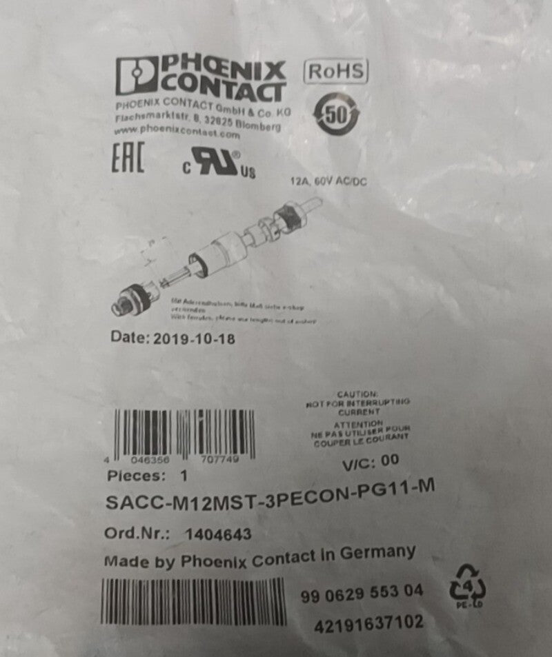 1pcs PHOENIX CONTACT 1404643 Connector SACC-M12MST-3PECON-PG11-M