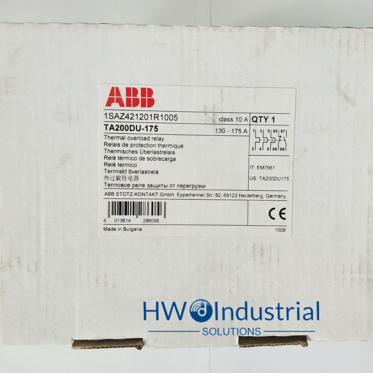 1PC TA200DU175 TA200DU-175 130-175A ABB Thermal Overload Protection Relay