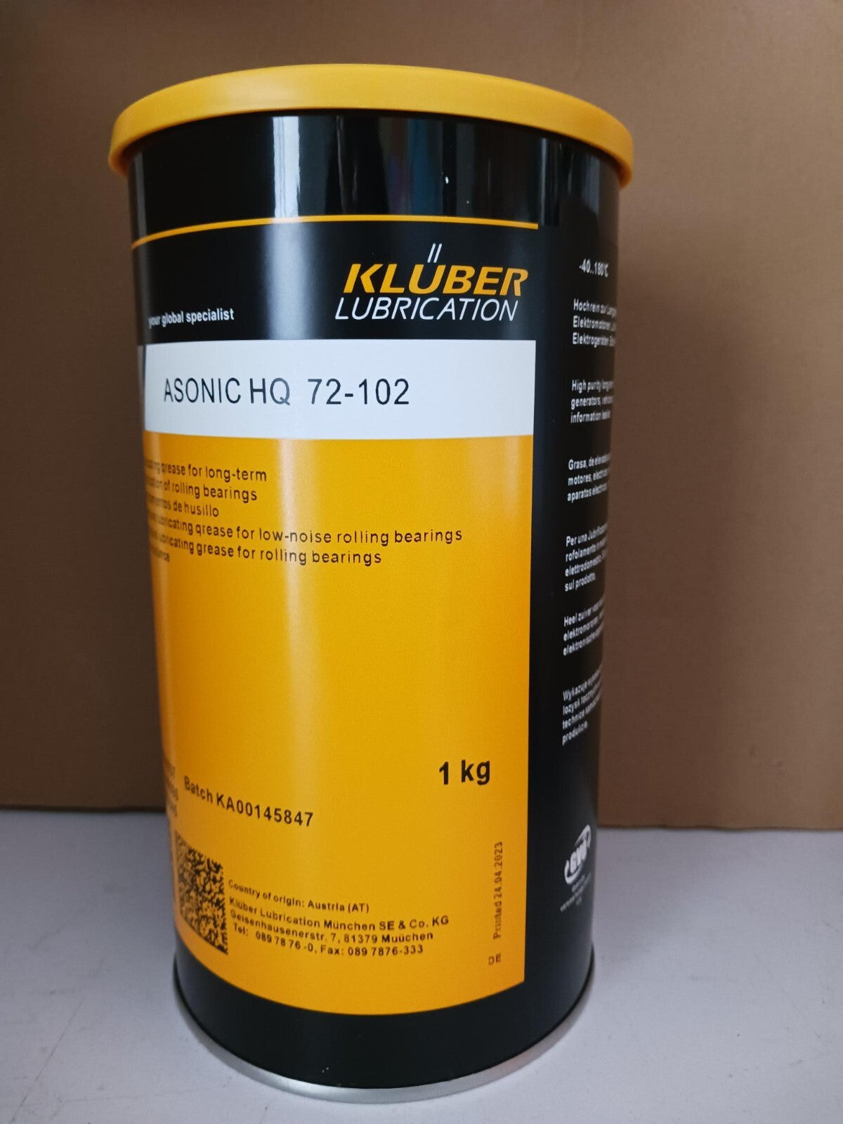 KLUBER Lubrication ASONIC HQ 72-102 Grease 1Kg (2.2 LB) free ship