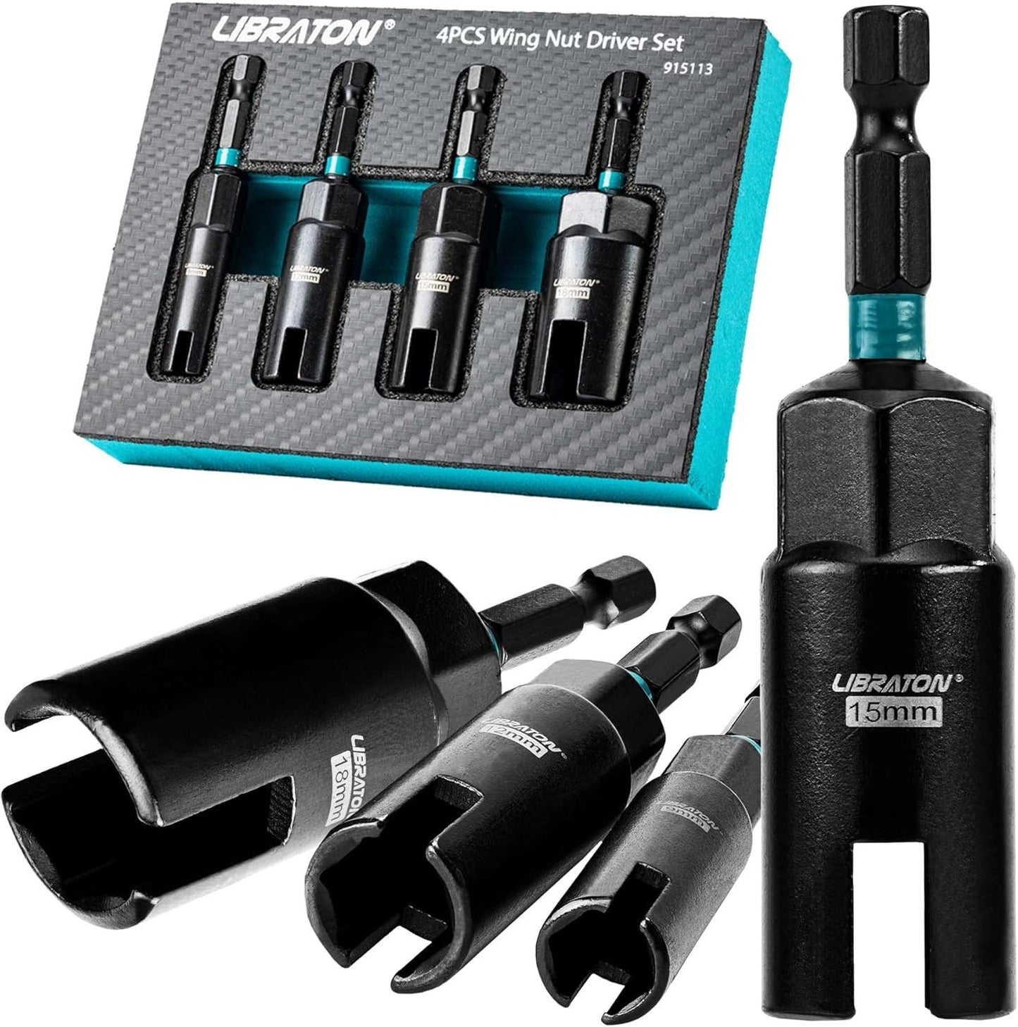 Wing Nut Driver 4PCS, Wing Nut Driver Bit, 1/4” Hex Shank Wing Nut Driver Set 9M