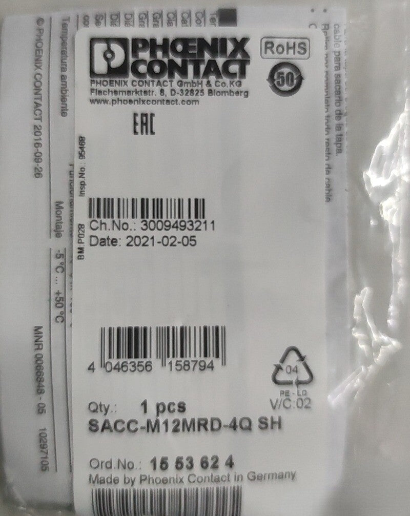 1pcs PHOENIX CONTACT 1553624 Connector SACC-M12MRD-4Q SH