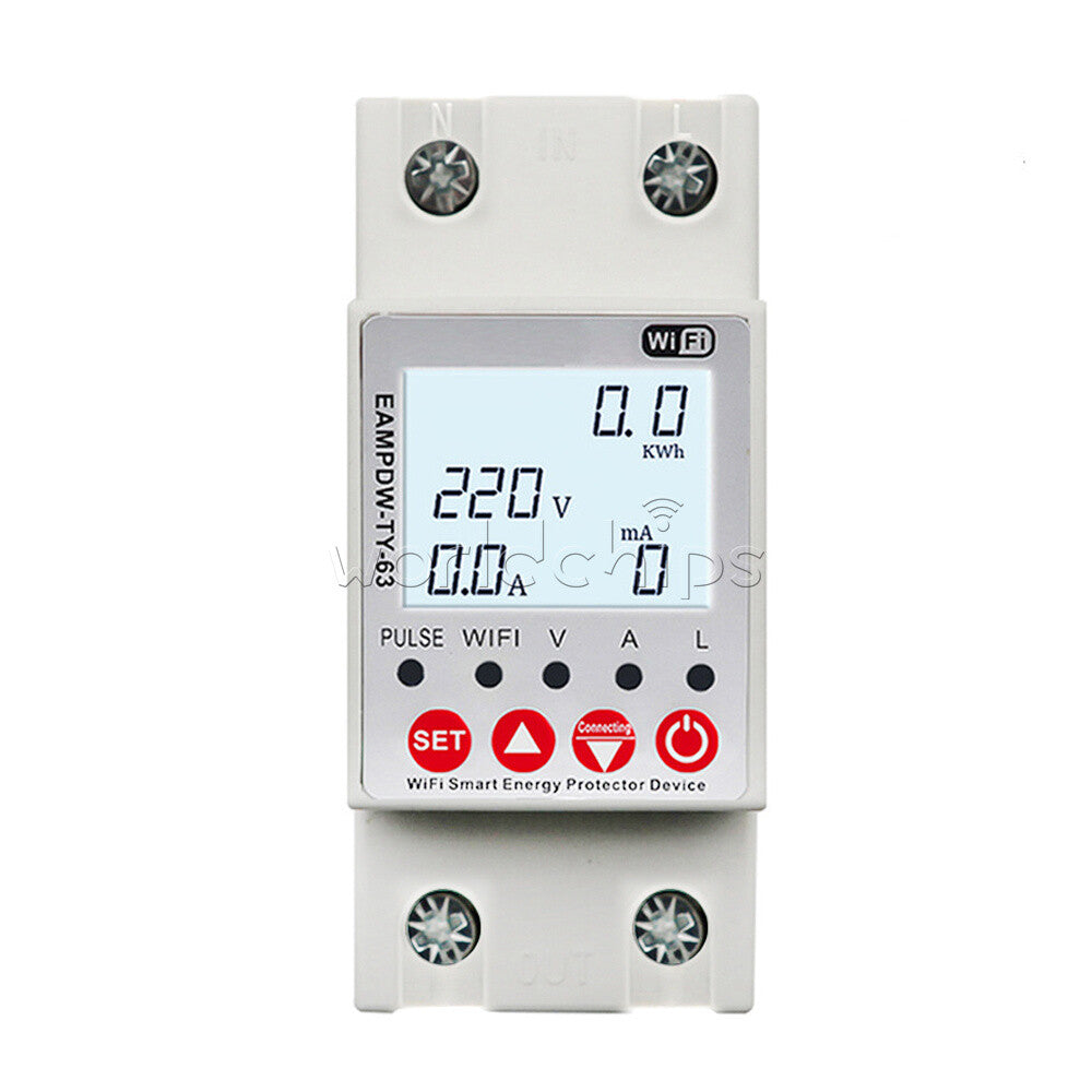63A LCD Digital Display Adjustable Over Under Voltage Current Protector Relay