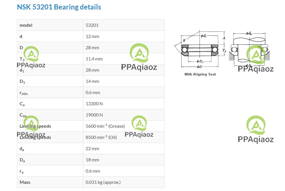 2PCS NSK 53201 Single Direction Thrust Bearing 12x28x11.4mm #P