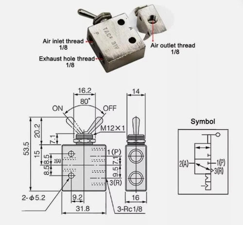 Toggles Mechanical Valve With Fitting Pneumatic Valve TAC2-31V 2 Position 3 Way