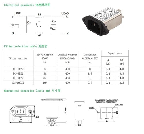 1pcs EMI FILTER DL-10DZ2 / DL-6DZ2 / DL-3DZ2 / DL-1DZ2