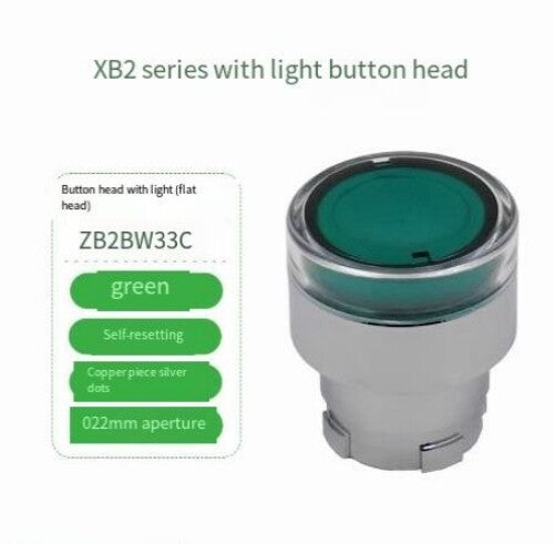 2PCS Green Self Resetting Metal Strip Light Button Head ZB2BW33C ZB2-BW33C