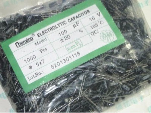 1000pcs 100uF 16V 105°C Radial Electrolytic Capacitor 16V100UF 5x7mm
