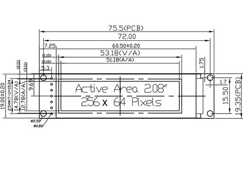 2.08"" OLED 256X64 LCD Display OLED Screen with Grayscale Adjustment SPI-