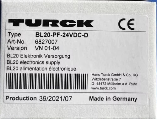 BL20-PF-24VDC-D TURCK BL20-PF-24VDC-D 6827007 MODULE