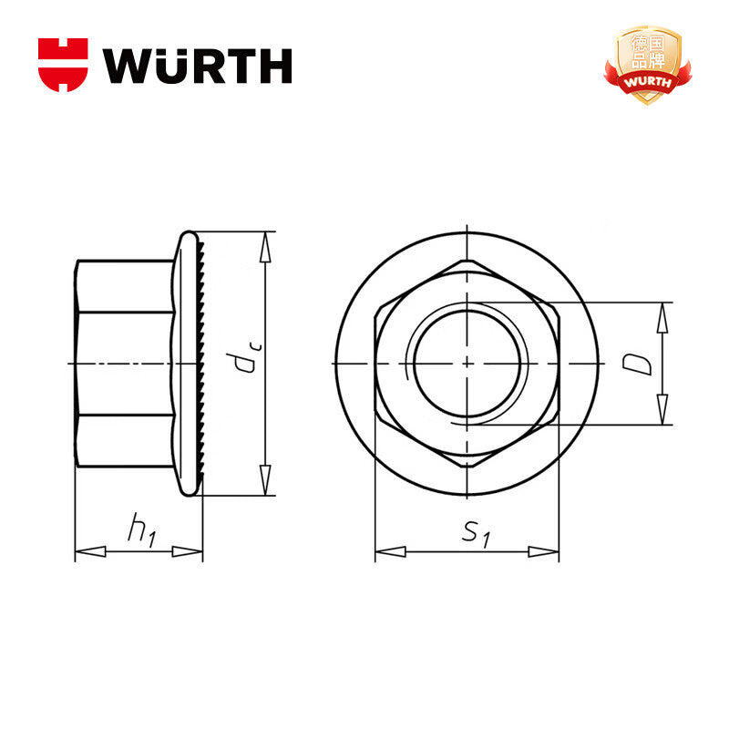 WURTH Hexagonal Flange Face Toothed Nut - SIDIN 6923 - A2 - WS18 - M12 25 pieces/pack 0387000012