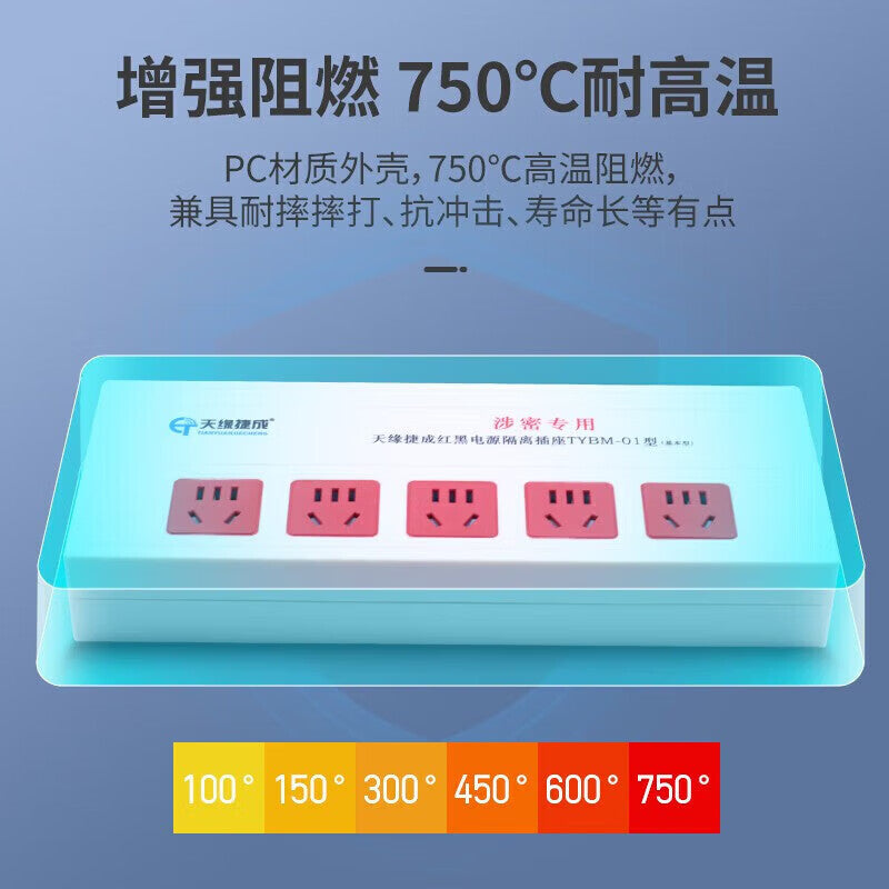 Tianyuan Jiesheng Red and Black Power Supply, New National Standard, Electromagnetic Wave Leakage Prevention, National Confidentiality Certification TYBM-06, 6-position, 1.6-meter