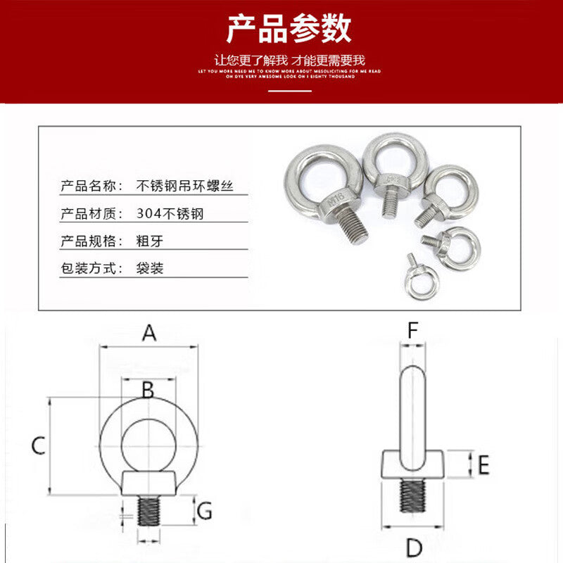 Haisdic [Beijing Warehouse Delivery] 304 Stainless Steel Eye Bolt M12 (2 pieces) HK-35