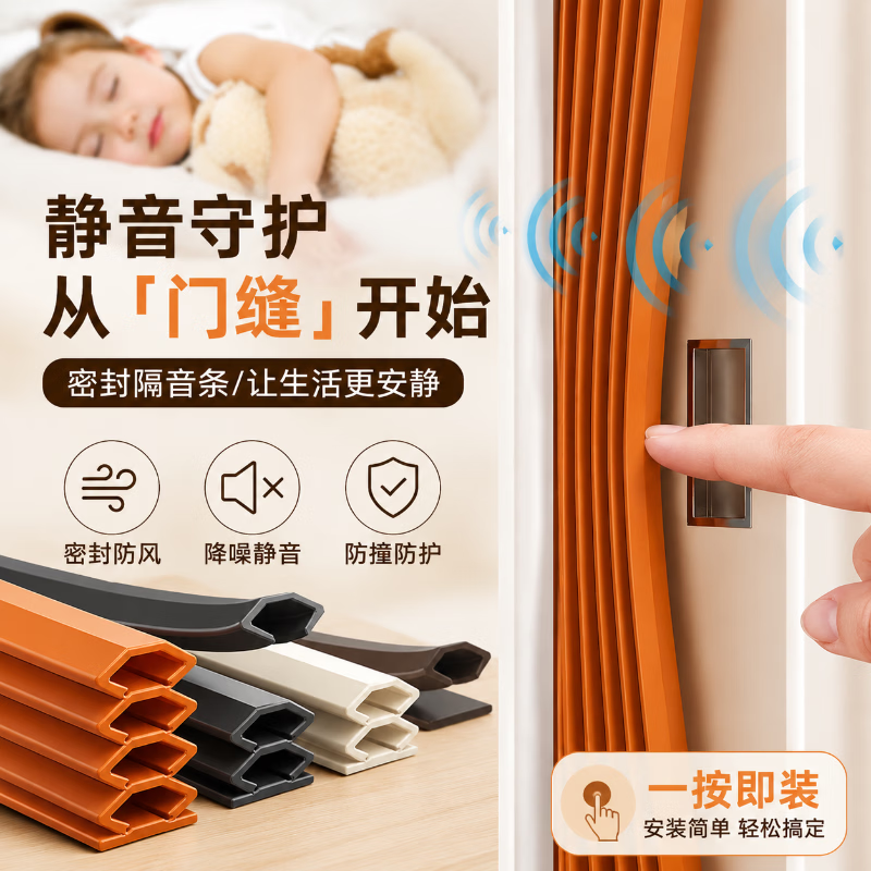 Taims 5-layer tearable security door seam sealing strip, for security doors, entrance doors, windproof doors, door frames, and bedroom doors, providing sound insulation and quiet operation (brown) 10*15mm*6 meters.