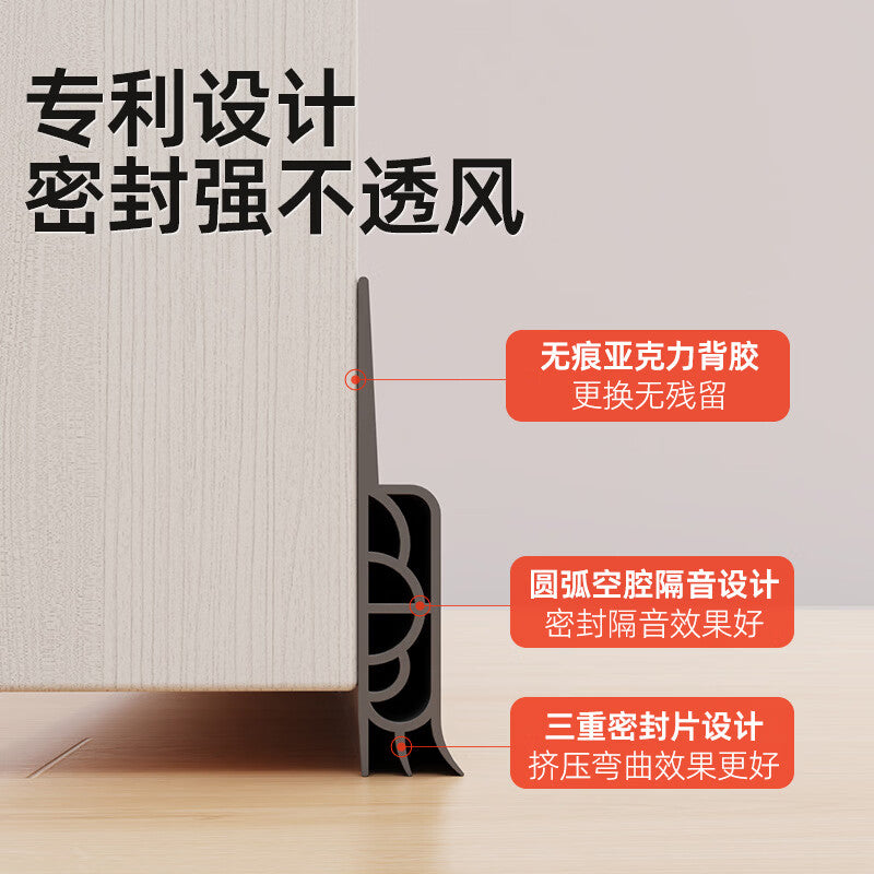 Milage door bottom and seam sealing strip, windproof, soundproof, mosquito-proof door stop, bedroom door bottom windproof strip, upgraded fourth generation - triple seal, gray - 5.0 cm wide * 1 m long * 7.5 mm thick