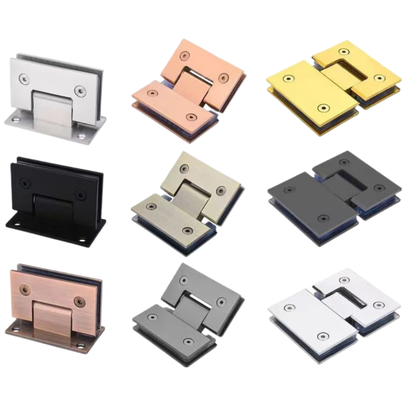 Hantiangong glass door hinges, shower room glass door hinges, 304 stainless steel, sturdy and durable, 180-degree hinge, titanium black, 1 piece.