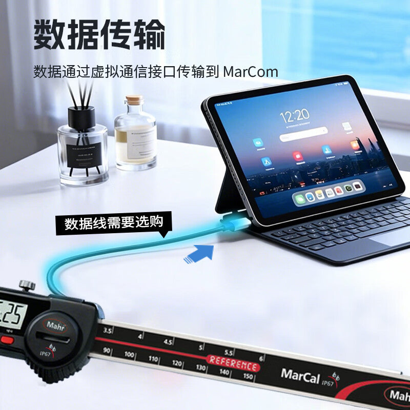 Mahr16EWR Digital Waterproof Caliper 4103070: Wired data transmission, 0-300/0.01mm, no fine-adjustment wheel, no depth probe.