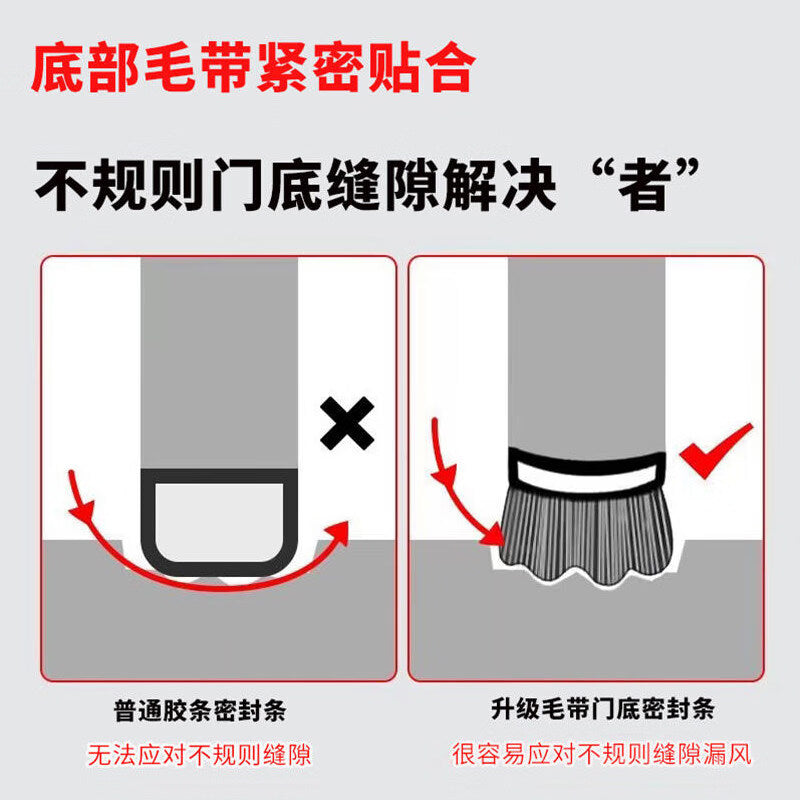 Door bottom and seam sealing strip, bedroom door bottom gap silent sound insulation baffle, windproof and cockroach-proof gap filling strip, 4-layer sealing and noise reduction [Gray]