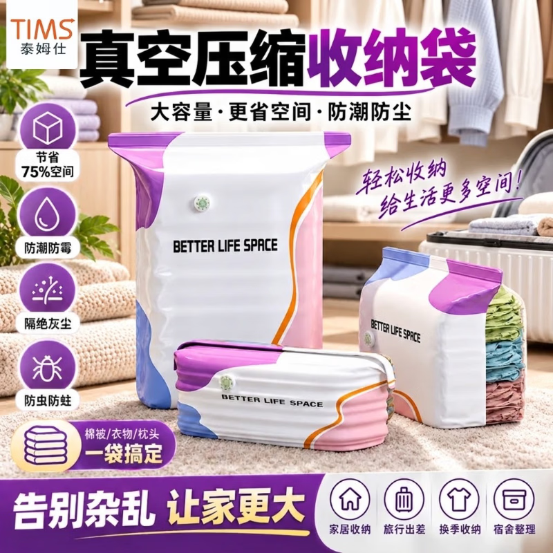 TIMUS sealed vacuum compression bags, storage bags for quilts and clothes, air-absorbing bags for cotton quilts and down jackets, medium size, 70x50x30cm - 1 piece