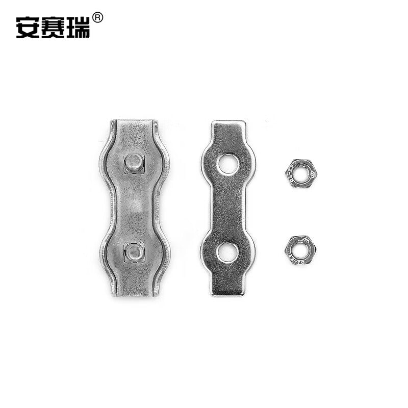 Anseri Stainless Steel Wire Rope Double Clamp Brake Cable Clamp Head Fastening Cable Clip, 10-pack, Double Clamp M2 430215