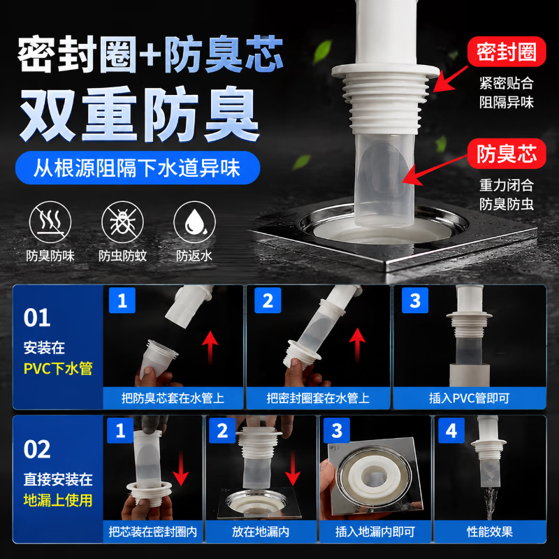 Shouli drain sealing ring, floor drain plug, silicone anti-odor floor drain core, kitchen drain pipe, washing machine drain pipe ring, anti-odor sealing plug 3-piece set