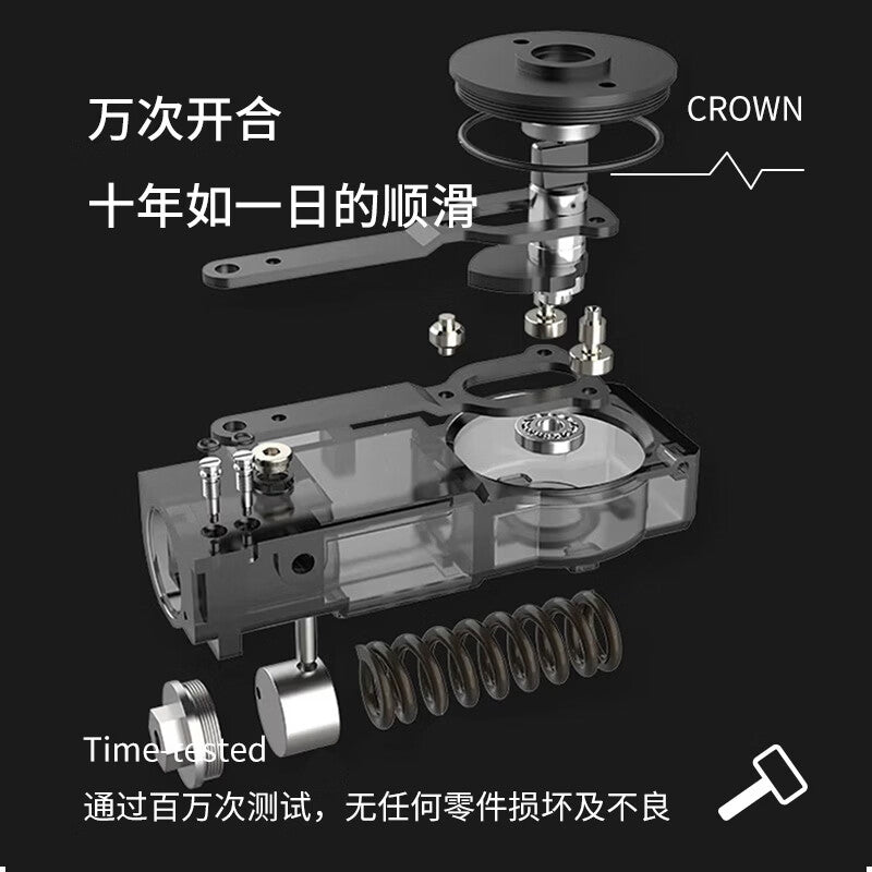 CROWN original floor spring, frameless and framed door, glass door, wooden door universal floor spring, 90 kg, H220-A, with positioning strap and accessories.