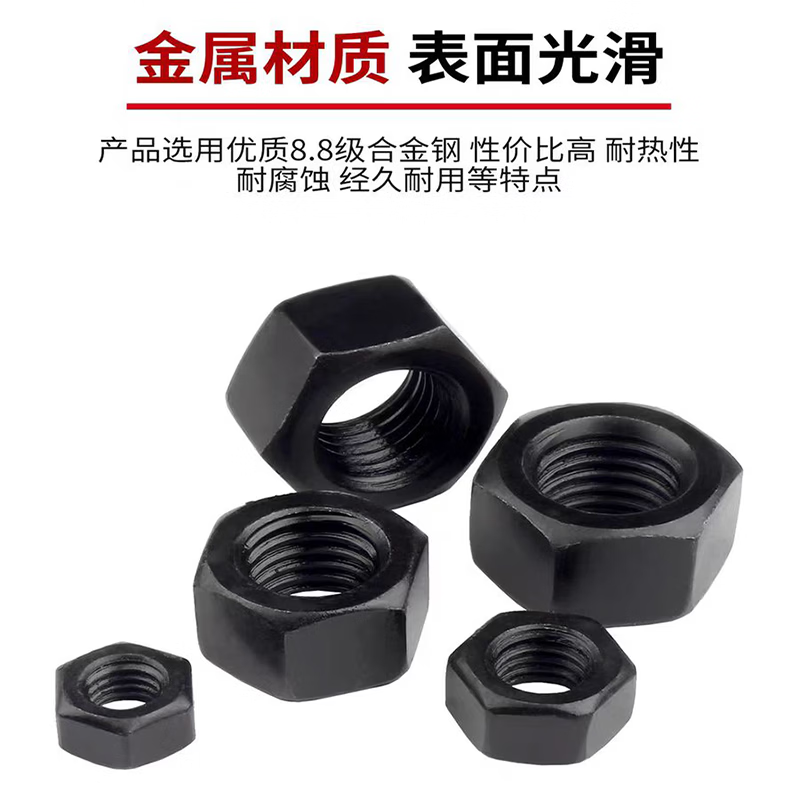 GUWANJI hex nuts, grade 8 iron, blackened, reverse thread hex nuts, bolt caps, screw caps, nut caps, M10 [200 pieces]