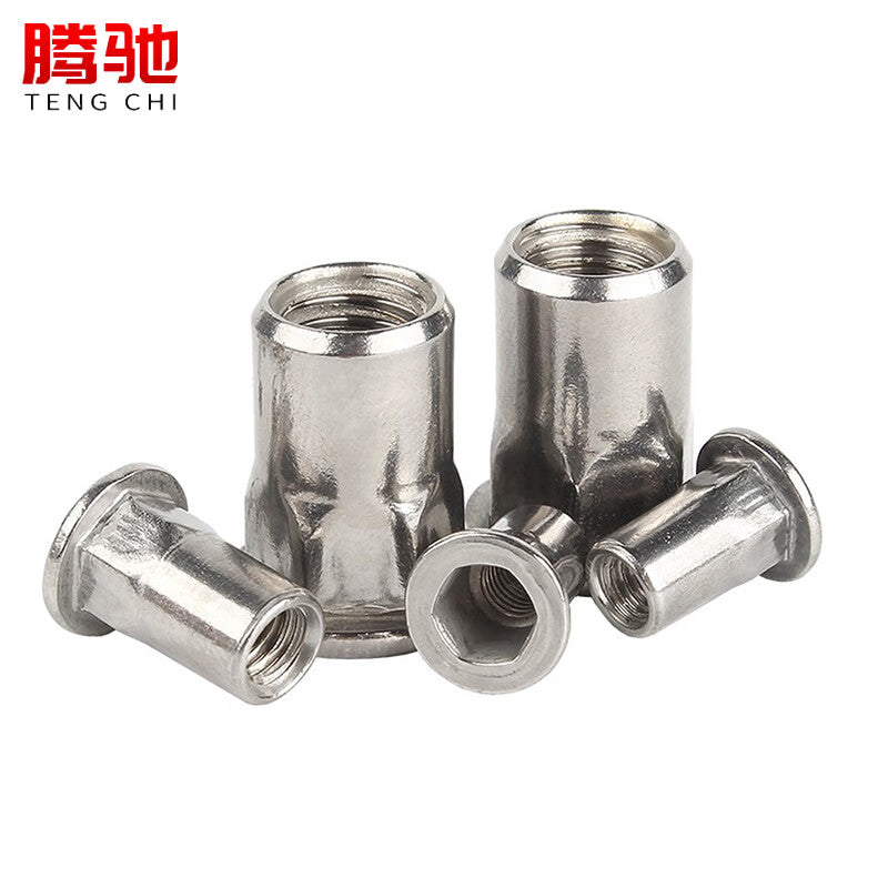 Tengchi (CT) 304 Stainless Steel Rivet Nuts, Flat Head, Countersunk Head, Knurled Rivet Nuts, Small Countersunk Head M6 [40 pieces/pack]