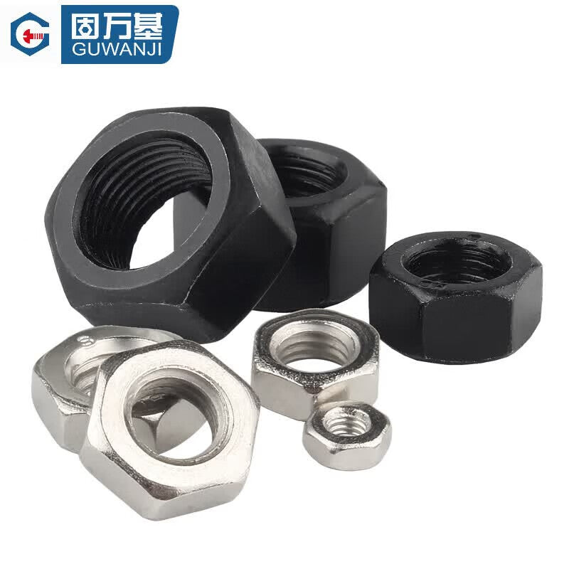 GUWANJI hexagonal nuts, carbon steel hexagonal screws, high-strength caps, galvanized and nickel-plated blackened Dacromet nuts, white zinc plated GB52 reverse thread M10 [100 pieces]