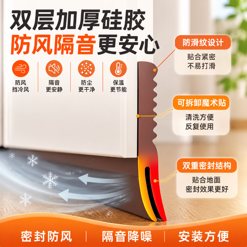 TIMUS door bottom gap sealing strip, soundproof and windproof bedroom door, window gap, door frame sticker, door windproof strip, door gap sealing strip, brown - 1 roll