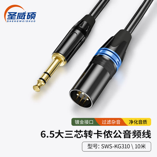 Saint-Vish 6.5mm to XLR male microphone cable, 6.35mm XLR connector, three-core to XLR audio cable, balanced cable for sound card, mixer, speaker, and microphone connection, 10 meters, SWS-KG310