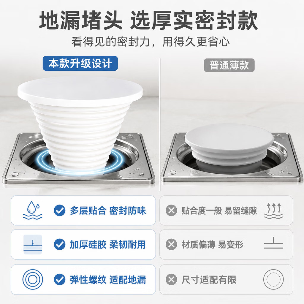 Andatong drain cover, silicone floor drain, basin, washing machine sealing plug, odor-proof device, water pipe plug, white (30-50mm hole diameter universal).