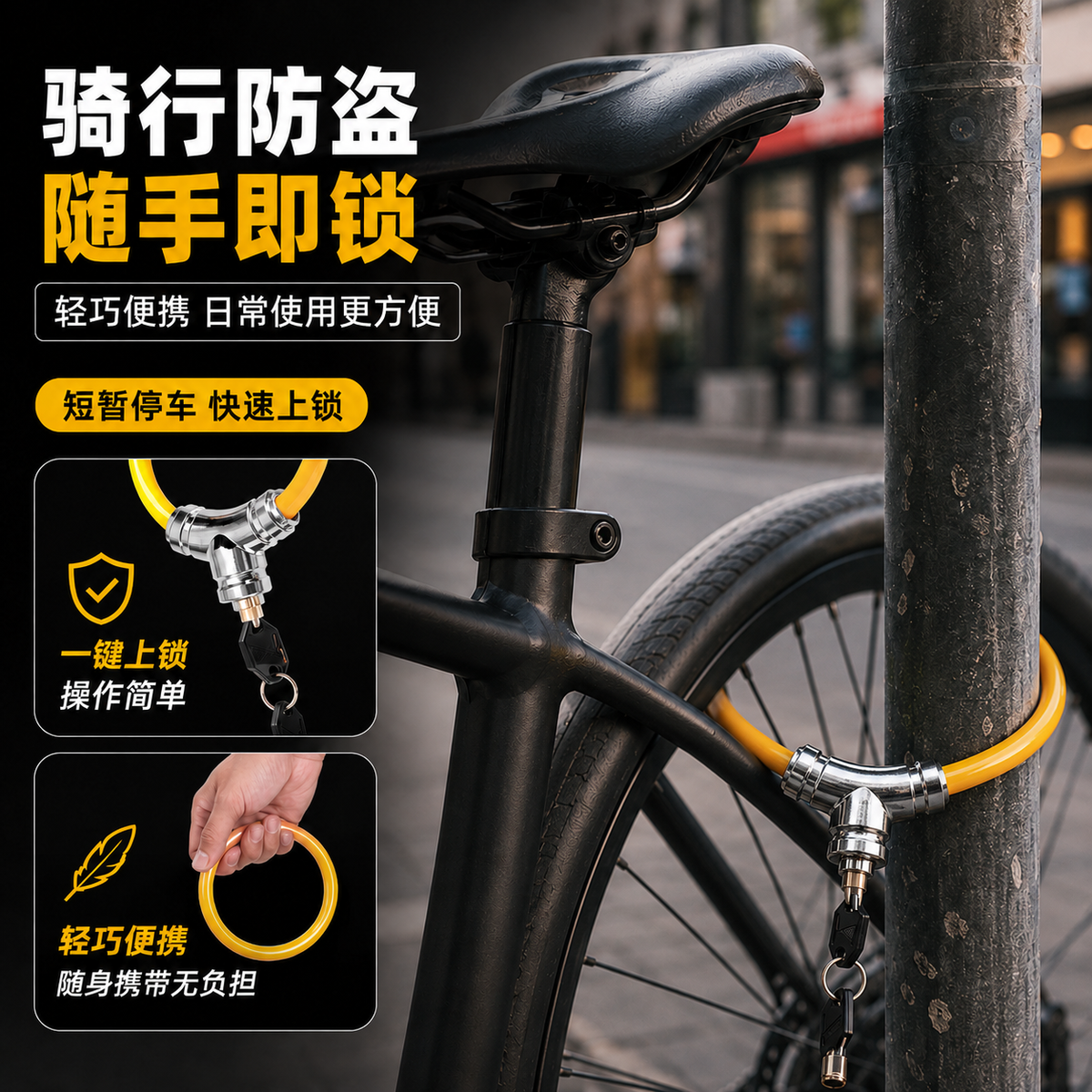 Dipoel bicycle lock, mountain bike road bike lock, thickened steel cable lock, alloy ring lock, electric vehicle waterproof, shear-resistant, anti-theft lock