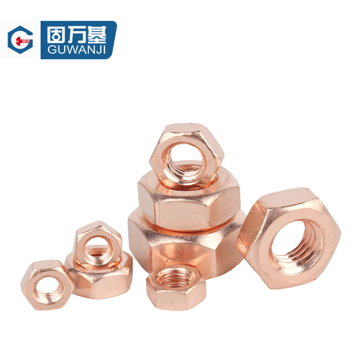 GUWANJI T2 copper hexagonal nuts, copper locking nuts, red copper nuts, national standard fasteners, M8 [1 piece]