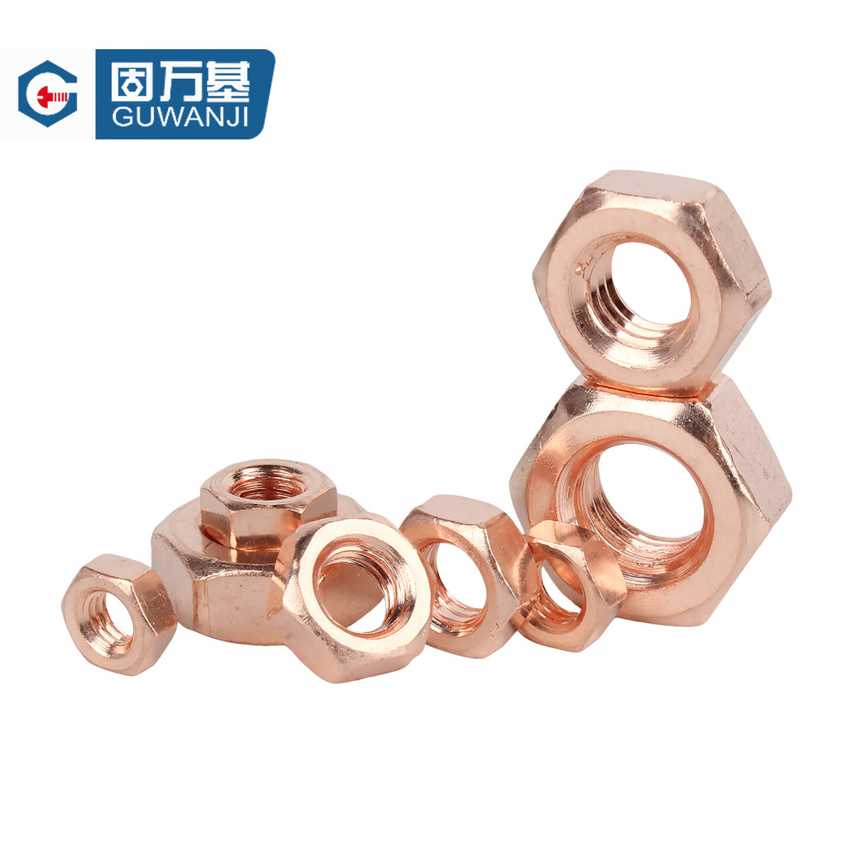 GUWANJI T2 copper hexagonal nuts, copper locking nuts, red copper nuts, national standard fasteners, M8 [1 piece]
